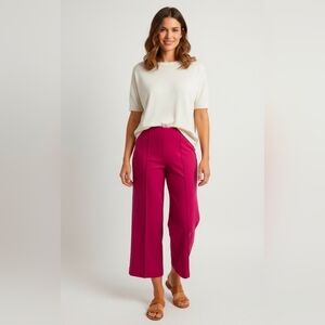 Rafaella Women's Crop Pull On Wide Leg Pants Size Small Fuchsia Pintuck
